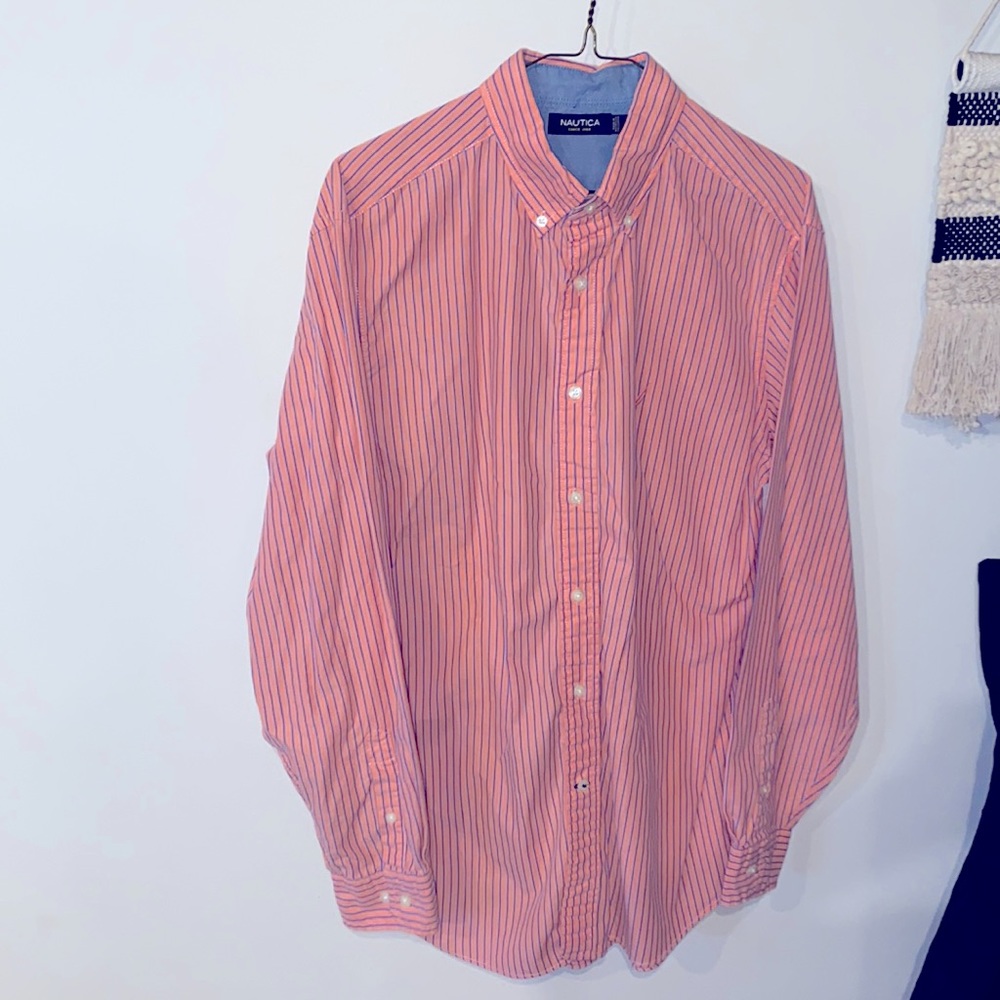 Pink and blue striped Nautica button up size m